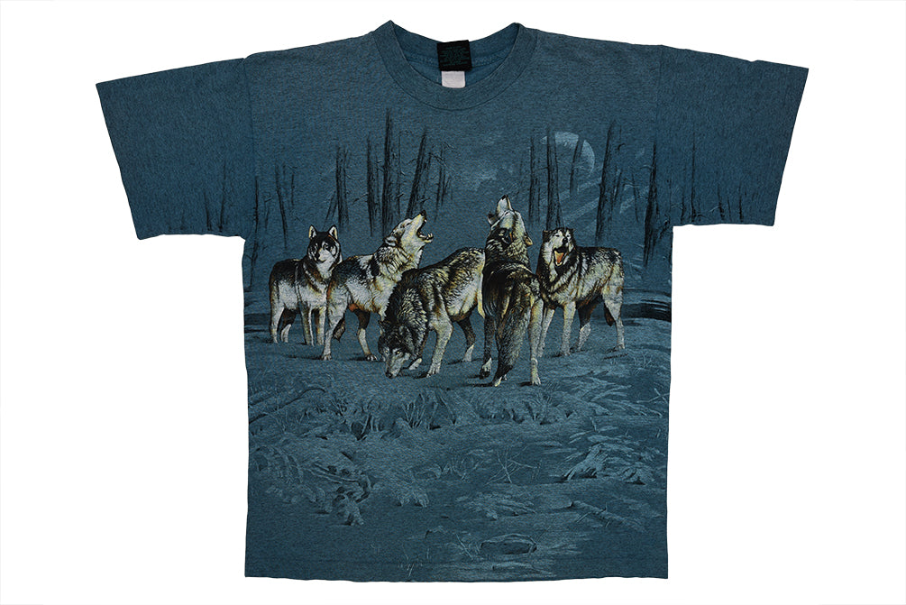 T-shirt à point unique loups à imprimé animal M 